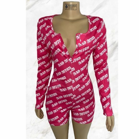 Women's Pink Rompers Size S & XS Button Up "Bad B*" - Picture 2 of 4